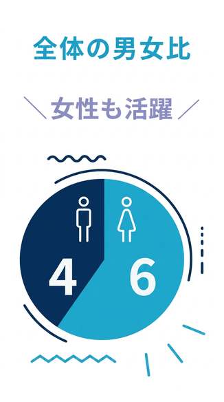 全体の男女比 女性も活躍4:6